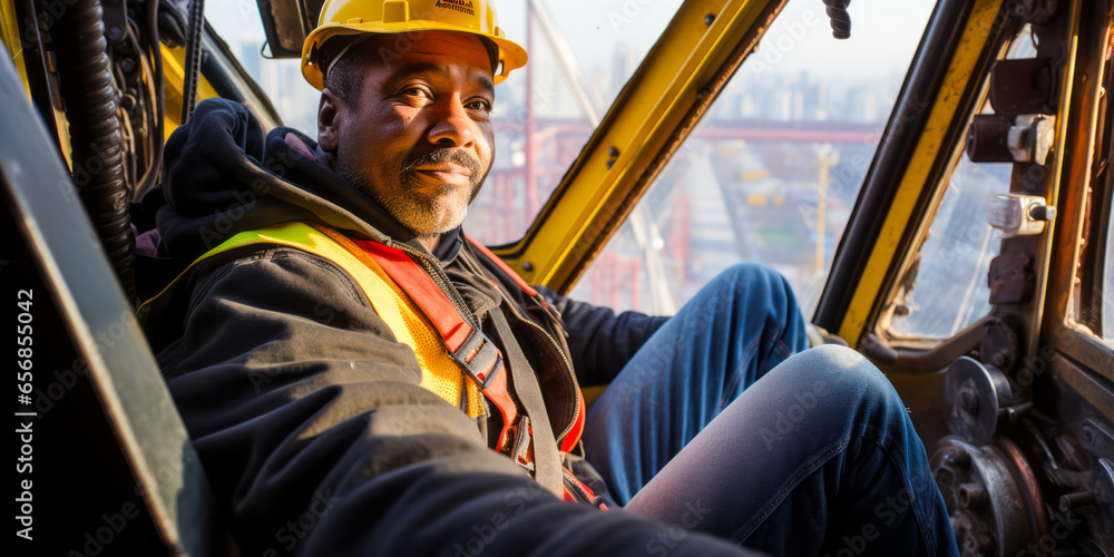 Naklejka premium High-Stakes Operator: Navigating Crane and Tower Equipment
