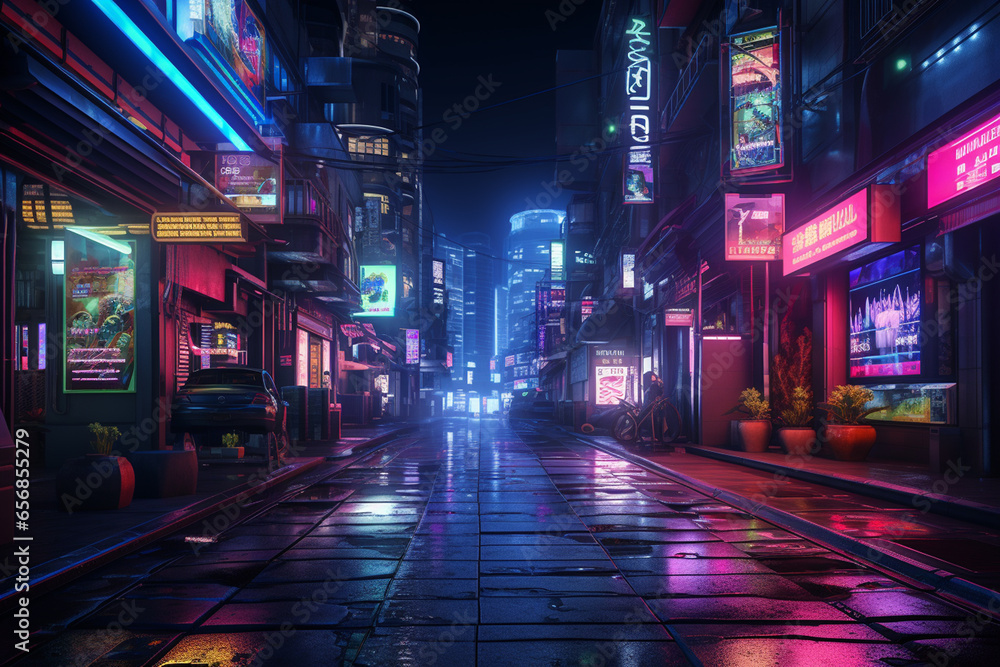 Night view of a street in Seoul, Korea. This is a 3d render illustration.