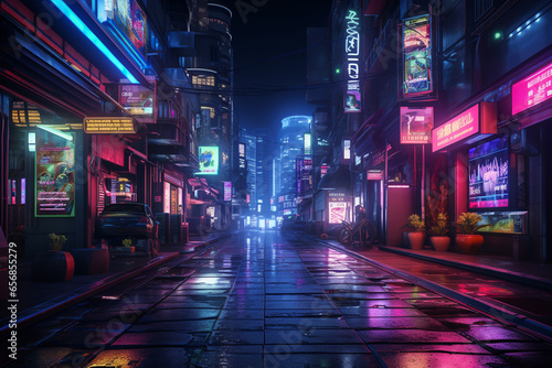 Night view of a street in Seoul, Korea. This is a 3d render illustration.