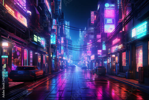 Night view of a street in Seoul, Korea. This is a 3d render illustration.
