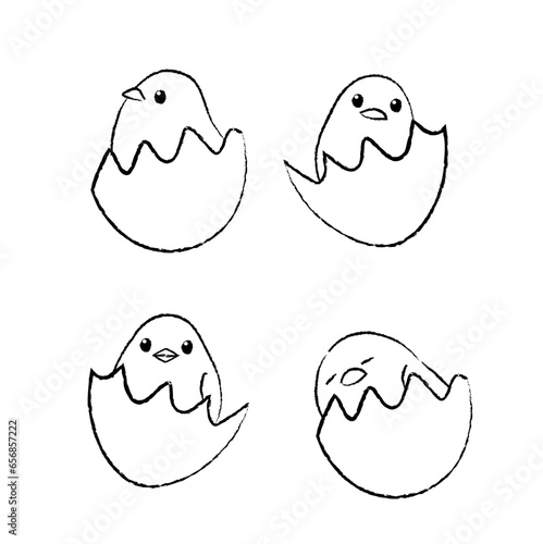 生まれたてひよこのイラスト　モノクロ