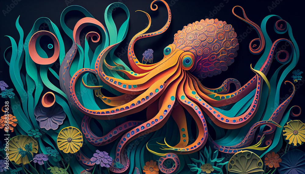 octopus in the sea - obrazy, fototapety, plakaty 