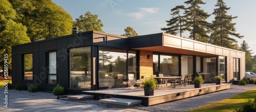 Eco friendly modular housing featuring panoramic windows made from sandwich panels