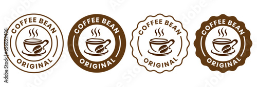 Coffee shop logo. retro badge coffee bean and leaf branch with mountain natural icon line stamp logo vector design in vintage hipster modern style, premium coffee shop bar brand symbol icon