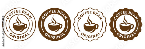Coffee shop logo. retro badge coffee bean and leaf branch with mountain natural icon line stamp logo vector design in vintage hipster modern style, premium coffee shop bar brand symbol icon