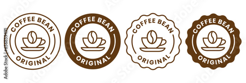 Coffee shop logo. retro badge coffee bean and leaf branch with mountain natural icon line stamp logo vector design in vintage hipster modern style, premium coffee shop bar brand symbol icon