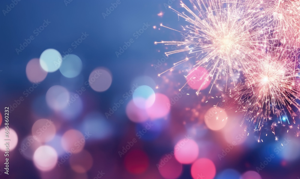 A mesmerizing blend of blue and pink hues, fireworks burst. A mesmerizing blend of blue and pink hues, fireworks burst.