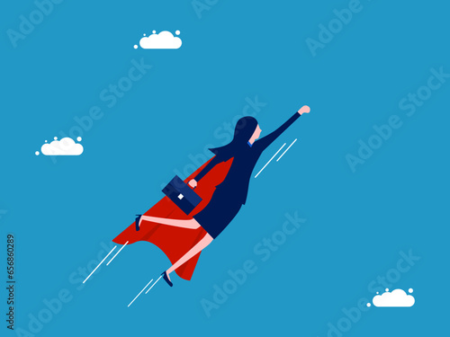 Businesswoman hero flying in the sky. Vector iluistration