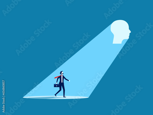 Found new ideas. Businessman looks at the shining head. Vector