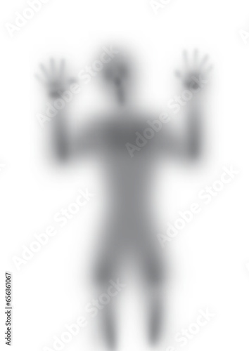 Closeup and blurred of shadow in human ghost shape with pretend ghost acting look like scary ghost on white background