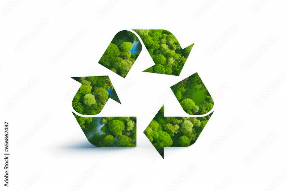 Recycling symbol with green trees, isolated on white background. Recycling symbol with green trees, isolated on white background.