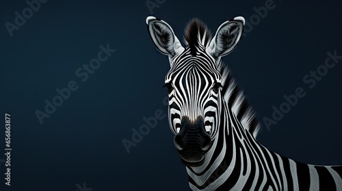  a close up of a zebra s head with a dark background.  generative ai