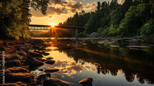 trestle train over the river over a beautiful bridge photo