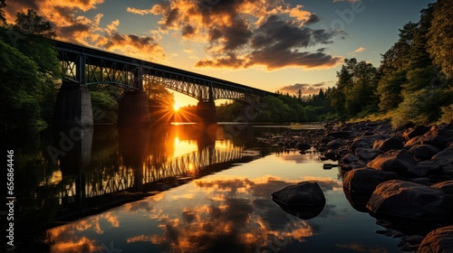 trestle train over the river over a beautiful bridge photo