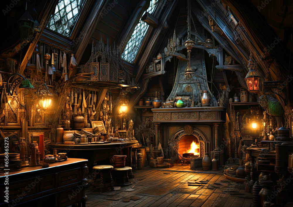 Interior decoration, dark interior of the witch house