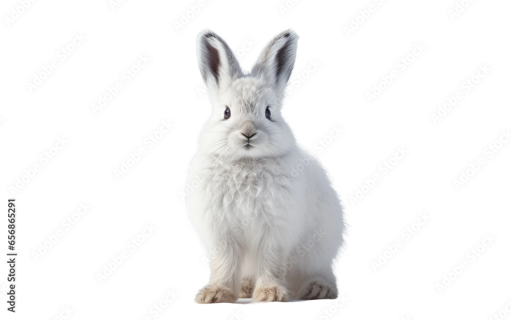 Obraz premium Standing White Snow Hare on White Transparent Background.
