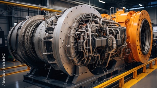 Gas compressor turbine engines on oil and gas photo