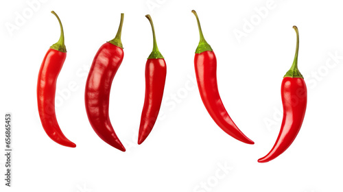 red hot chili peppers isolated over a transparent background, spicy jalapenos, whole and cut in half, top and side view, PNG