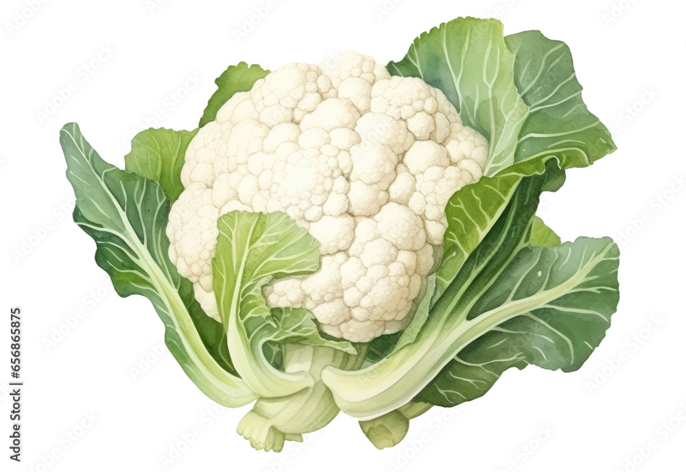 Watercolor illustration of a cauliflower isolated on transparent background - obrazy, fototapety, plakaty 