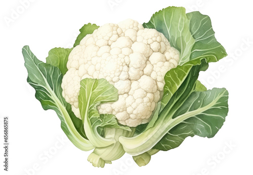 Watercolor illustration of a cauliflower isolated on transparent background