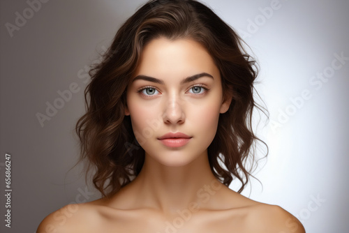 Woman with brown hair and blue eyes is looking at the camera.