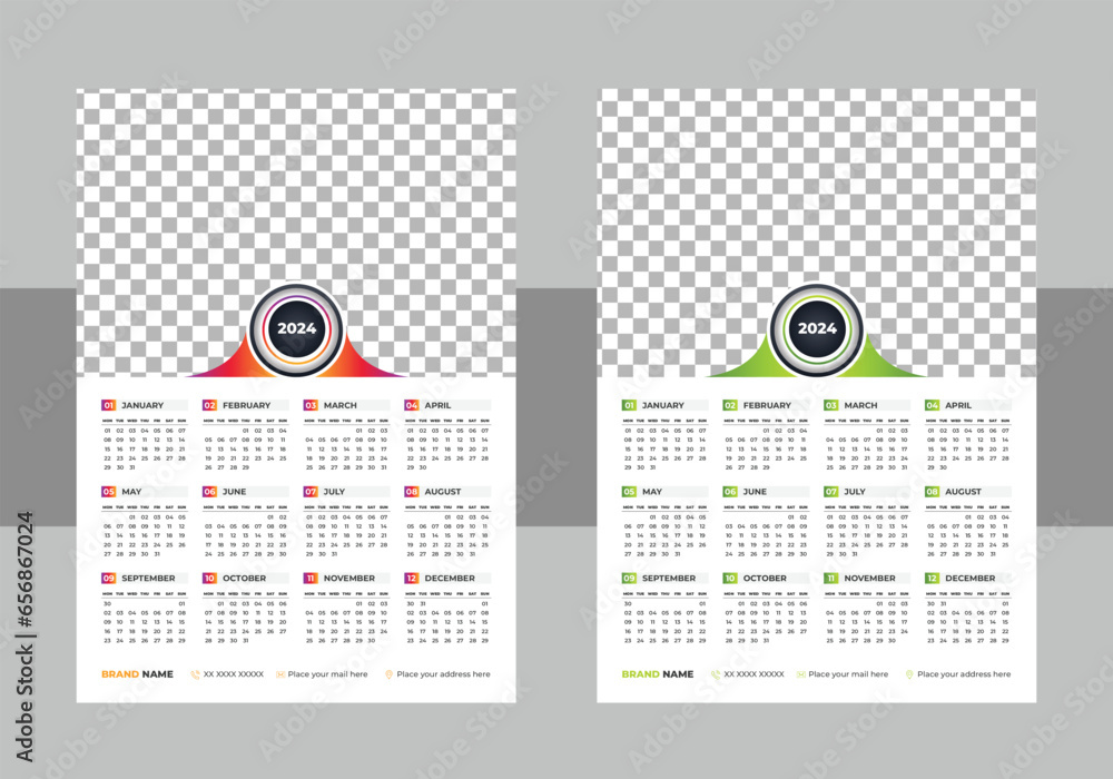 Calendar 2024 corporate design template layout, 2024 Calendar design