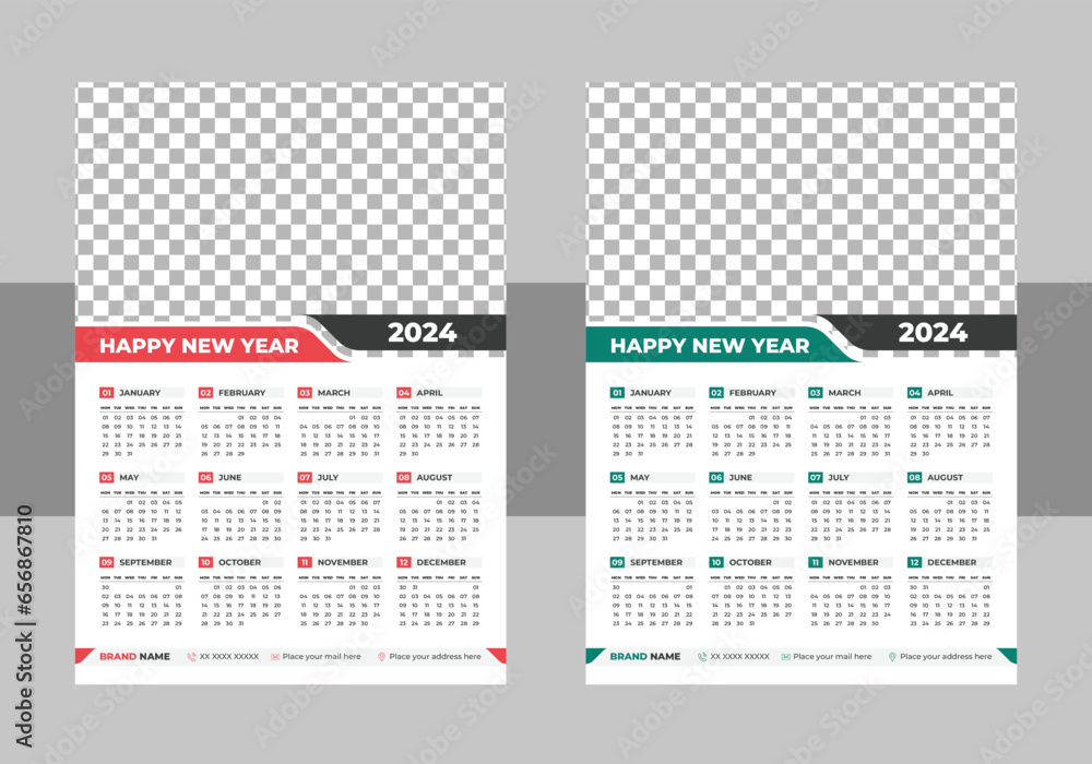 Calendar 2024 year, English planner template, 2024 Calender Template - obrazy, fototapety, plakaty 