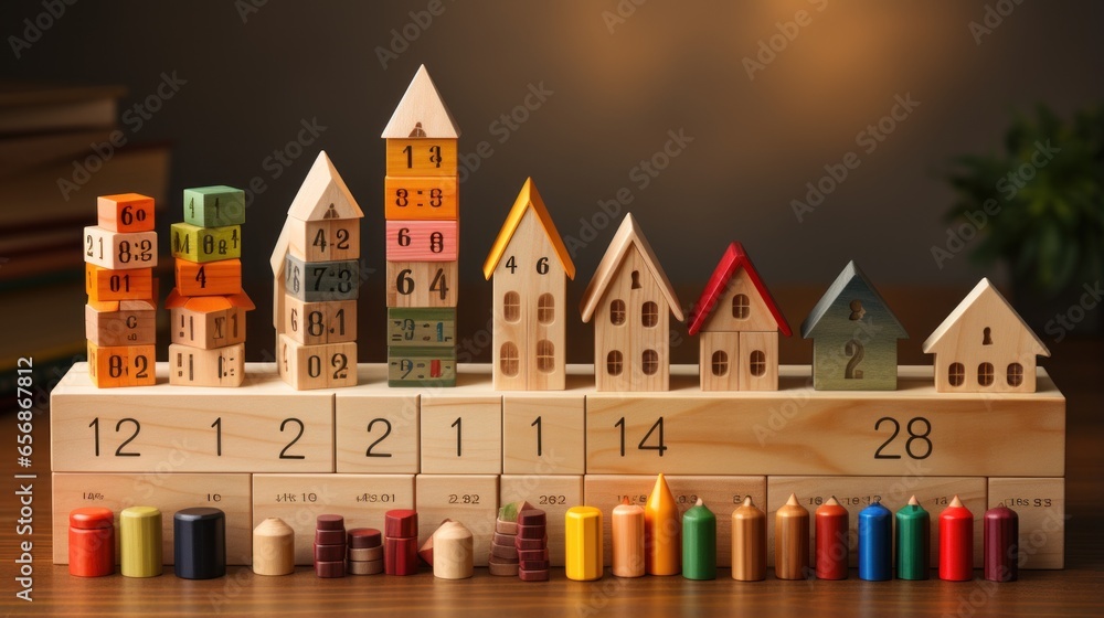 Wooden toy blocks. Back to school, education concept background for entrepreneurship lessons