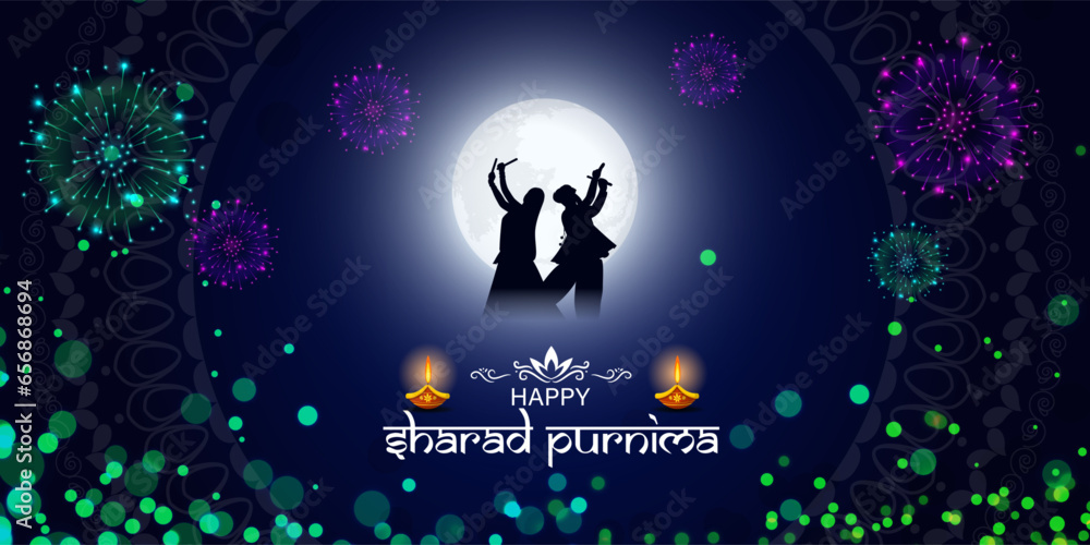 Vector illustration of Happy Sharad Purnima social media feed template - obrazy, fototapety, plakaty 