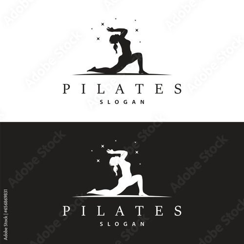 Pilates Pose Logo, Yoga Logo Design Vector Template Illustration