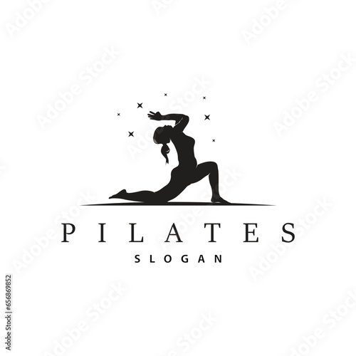 Pilates Pose Logo, Yoga Logo Design Vector Template Illustration