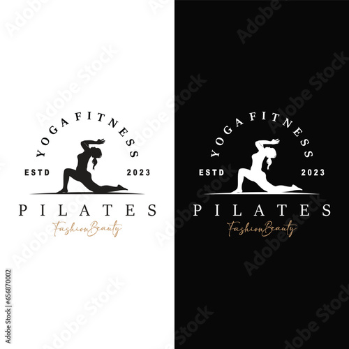 Pilates Pose Logo, Yoga Logo Design Vector Template Illustration