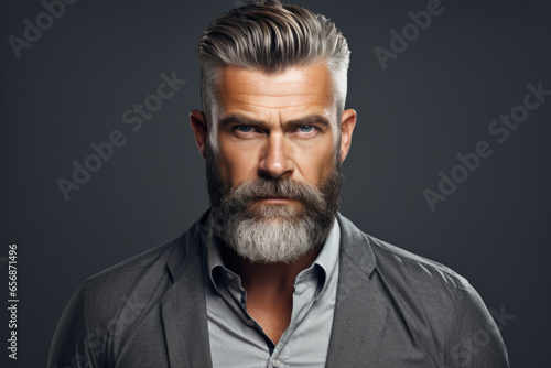 Detailed close-up of man with beard. This image can be used to depict masculinity, facial hair grooming, or as character in business or casual setting.