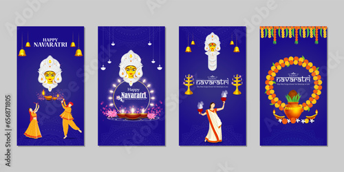 Vector illustration of Happy Navratri social media feed set template