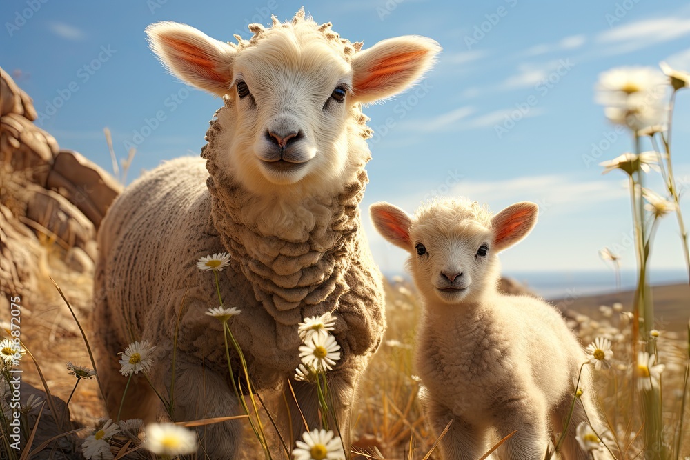 Farmers raise sheep with great joy, in farms, shear sheep to sell in market, farm scene with happy sheep Farmers raise sheep with great joy, in farms, shear sheep to sell in market, farm scene with happy sheep
