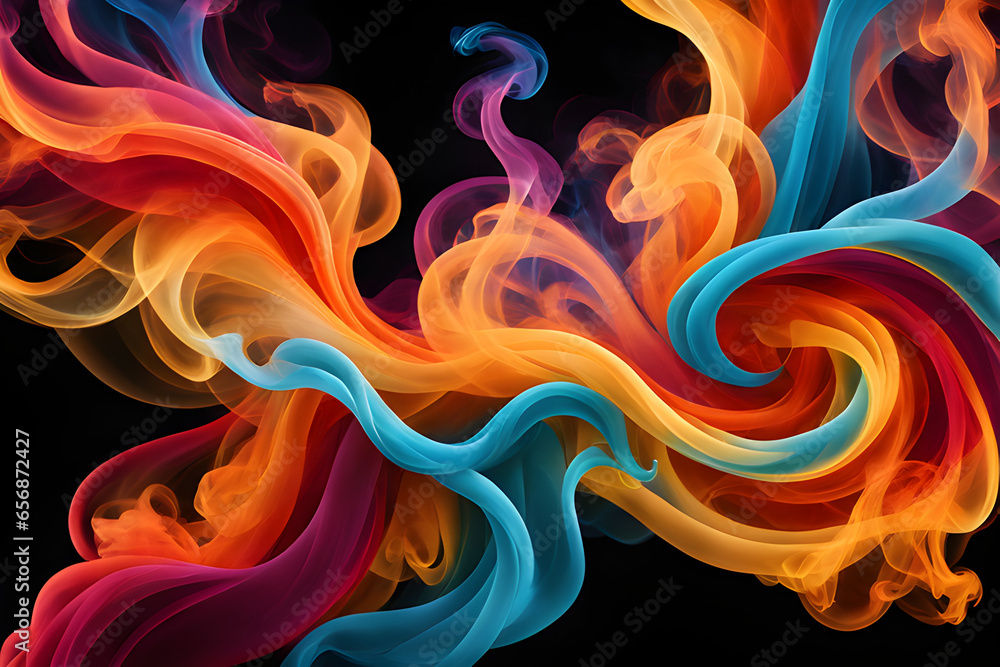 Abstract colorful smoke swirls on black background Abstract colorful smoke swirls on black background