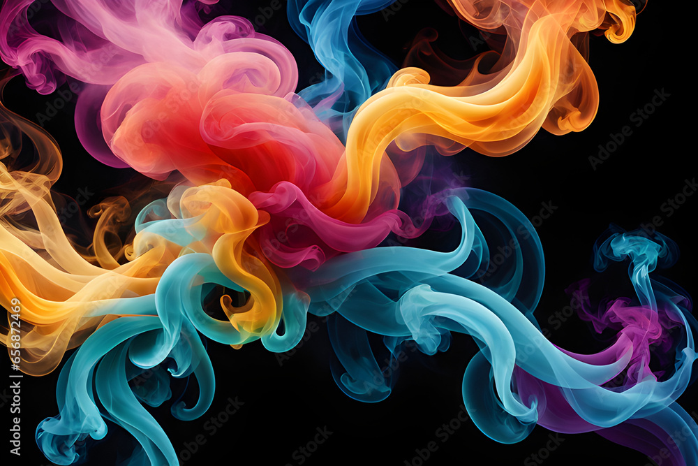 Abstract colorful smoke swirls on black background Abstract colorful smoke swirls on black background