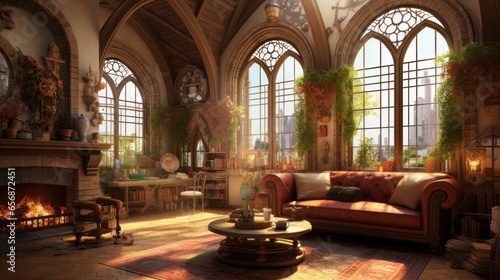 Interior of a cozy room in Romanesque style photo