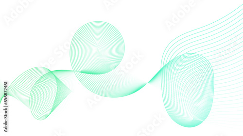 Creative green orange and blue gradient wave line blend element for design. Colorful shiny wave with lines created using blend tool. Curved wavy line, smooth stripe Vector. Digital frequency track equ