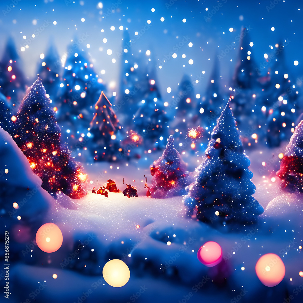 snow background with Christmas tree  generative AI illustration