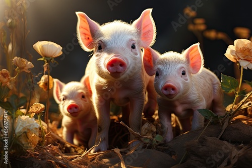 Farmers raise pigs, breed conduct organic research pigs in farms, pigs sell in market, food in restaurants © Chanwit