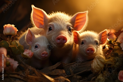 Farmers raise pigs, breed conduct organic research pigs in farms, pigs sell in market, food in restaurants © Chanwit