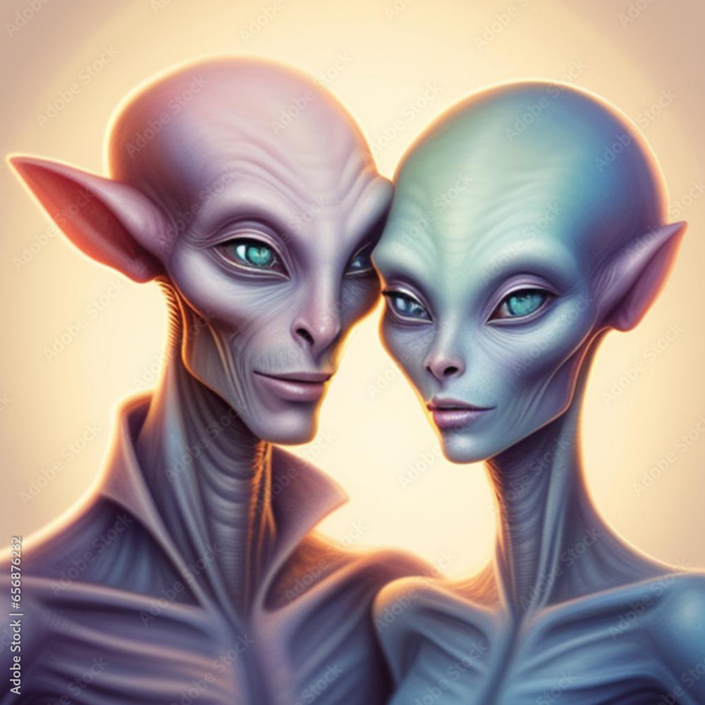 Portrait of a romantic alien being couple. Generative AI Portrait of a romantic alien being couple. Generative AI