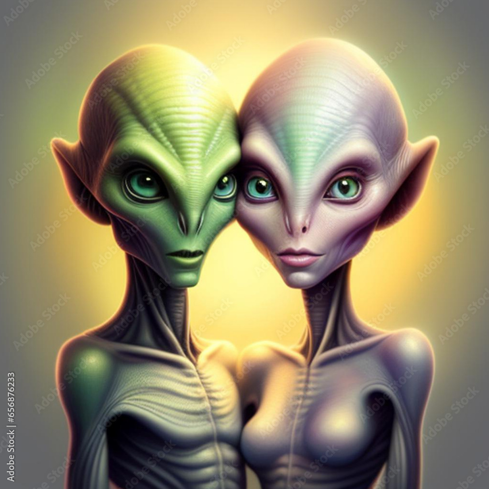 Portrait of a romantic alien being couple. Generative AI Portrait of a romantic alien being couple. Generative AI