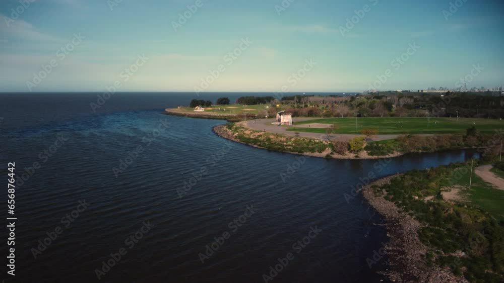 Top view of lake, ocean, sea, peninsula, river bank, summer Top view of lake, ocean, sea, peninsula, river bank, summer