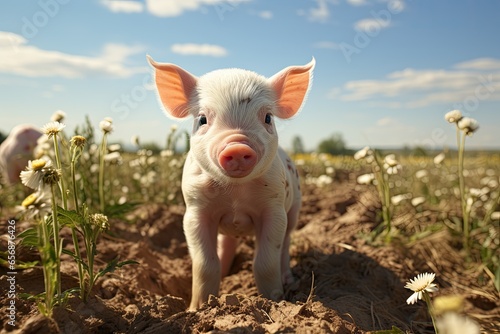 Farmers raise pigs, breed conduct organic research pigs in farms, pigs sell in market, food in restaurants
