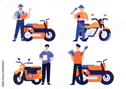 Hand Drawn Motorcycle mechanic in flat style