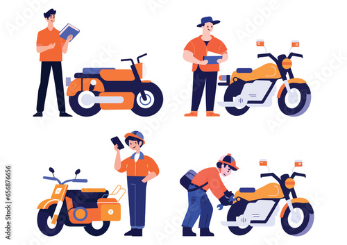 Hand Drawn Motorcycle mechanic in flat style