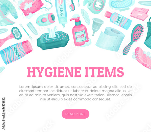 Essential Personal Hygiene Items Banner Design Vector Template
