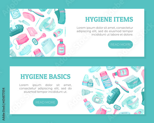 Essential Personal Hygiene Items Banner Design Vector Template